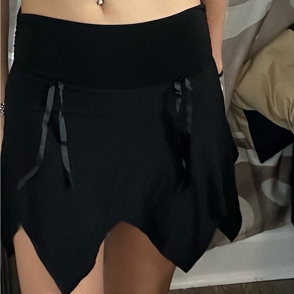 Black Mini Skirt with Ribbon Detail